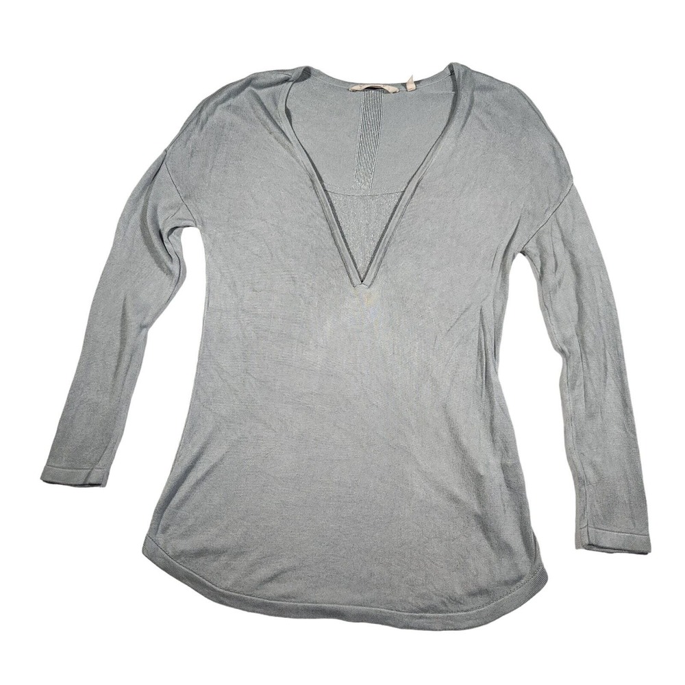 Soft Surroundings Seri Tunic Sweater Light Blue Green Viscose V Neck Sz Small